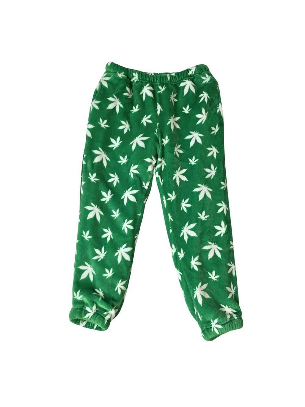 Vine And Valley Pajama Pants Womens Large Green Sherpa Lined Leaf Print Fleece